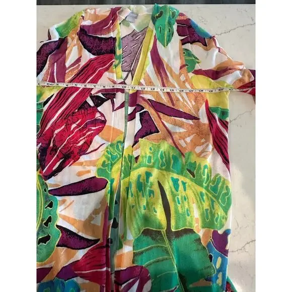 Chicos Top Duster Coverup Colorful Tropical Floral Print Resort Beach Large - Picture 8 of 9